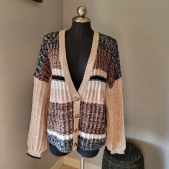 Soya Concept Puff Sleeve Oversized Cardigan Sweater NWT Sz Large - Picture 6 of 10